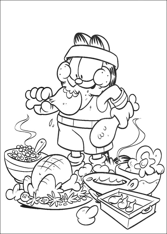 coloriage garfield s entraine a manger